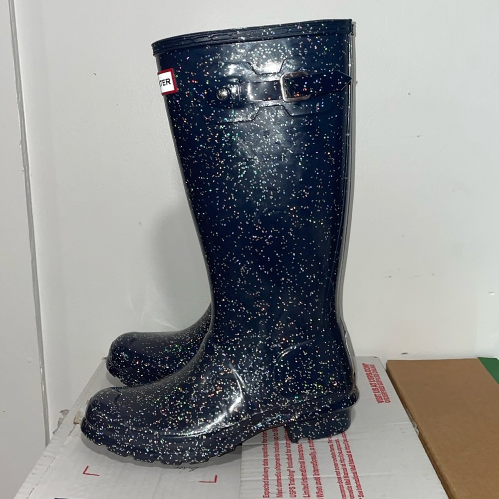 Hunter Kids Navy Glitter Rain Boots